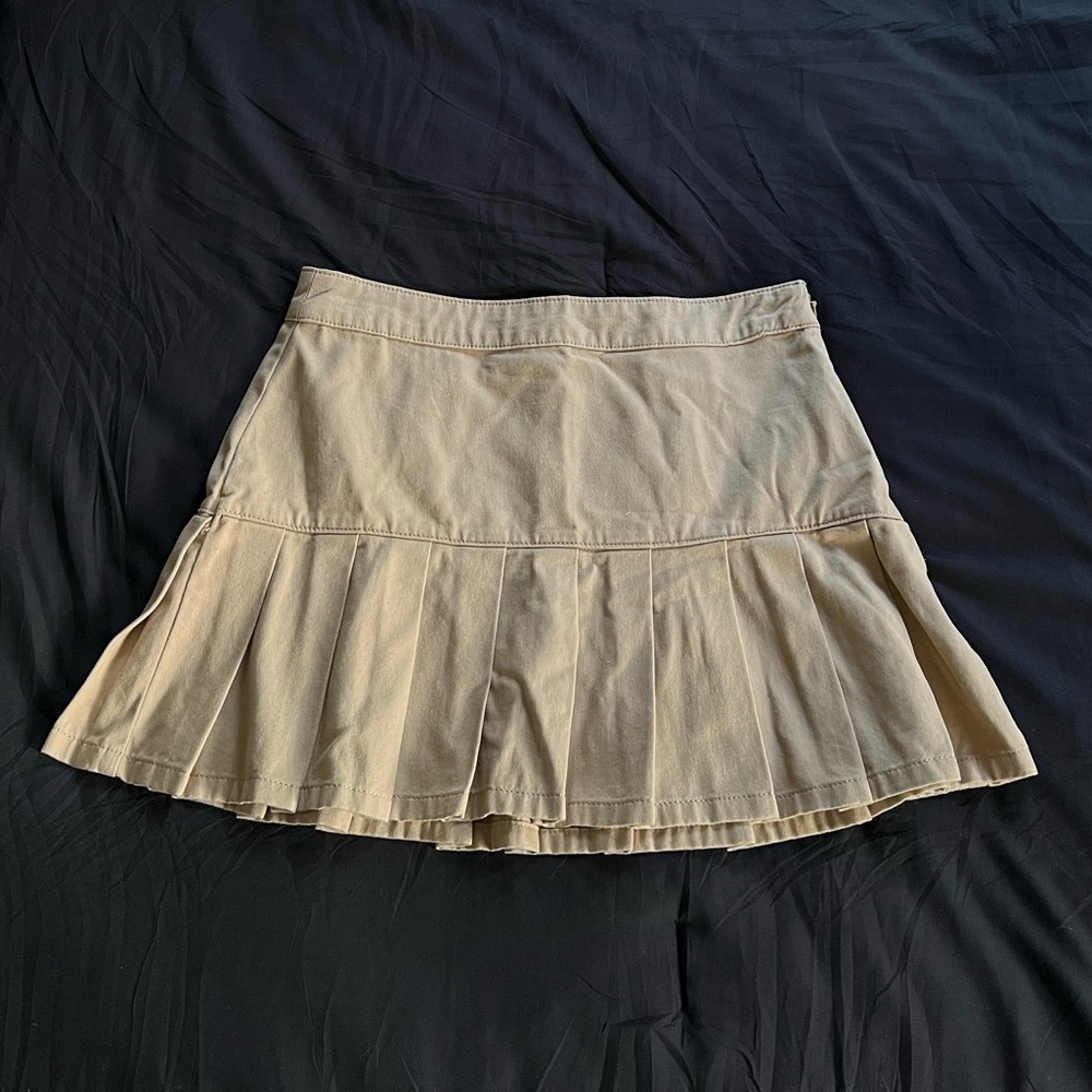 Twill Drop-Waist Pleated Mini Skirt